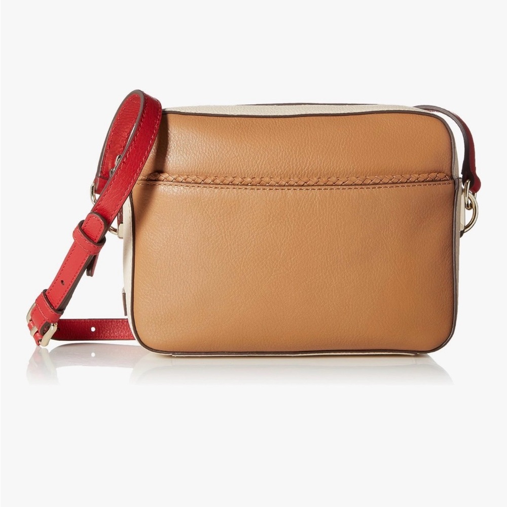 Cole Haan Benson Camera Bag- Light Brown Camel Cream and Red Leather - Picture 3 of 16
